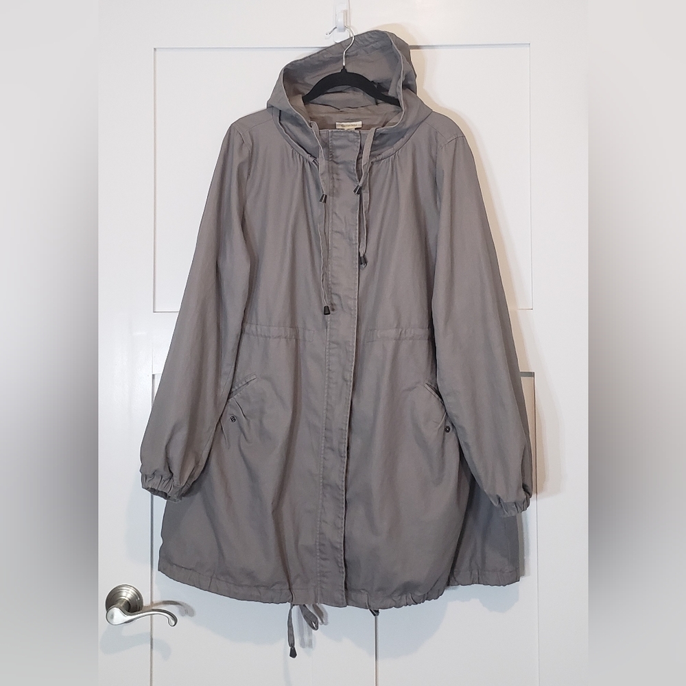 Garnet Hill Cotton Hooded Jacket Coat Cinched Waist Gray Size 14